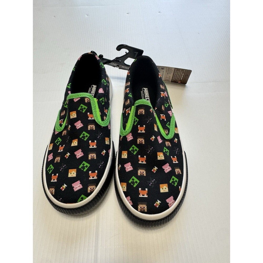 Minecraft Boys Slip On Shoes Black Creeper Print Size 1 New-Sneaker